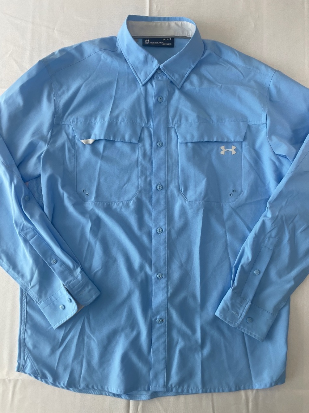 Under Armour Mens HeatGear Fishing Shirt Blue Vented Long Sleeve - Size Large
